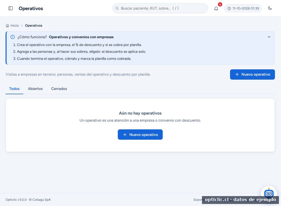 Módulo de operativos en Opticlic